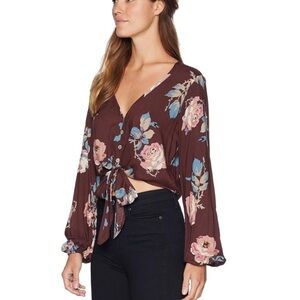 Mumu Tatum Tie Top in Chocolate Rose Print Medium